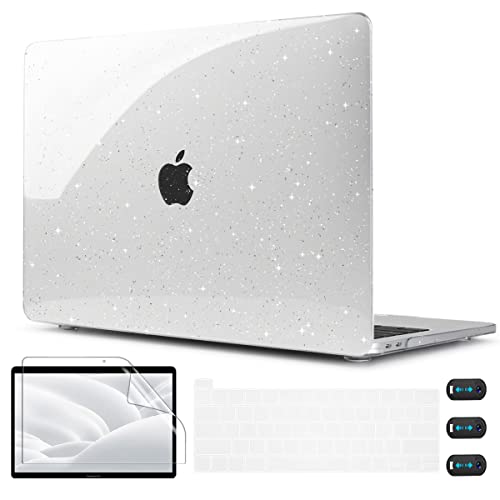 CISSOOK Clear Glitter Case for MacBook Pro 13 Inch 2020-2025 Release A2338 A2251 A2289, Plastic Bling Hard Shell Case with Keyboard Cover for MacBook Pro 13 M1 M2 Sparkly - color: Clear Glitter