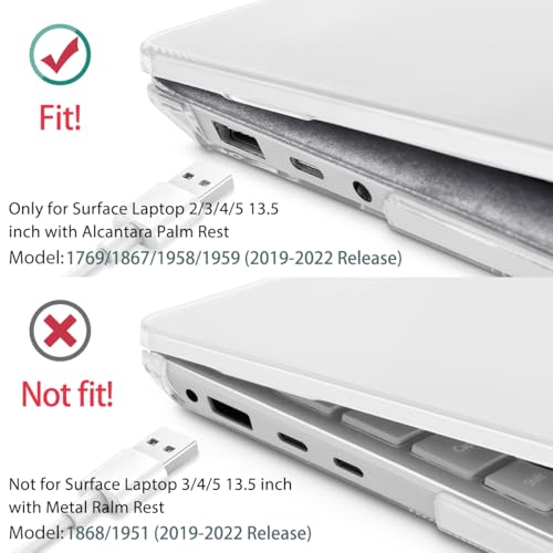 May Chen Case for 13.5" Microsoft Surface Laptop 3/4/5 with Alcantara Palm Rest Model 1867 1958 1959 (2019 2021 2022), Plastic Hard Shell Case with Keyboard Cover + Screen Protector, Crystal Clear - color: Crystal Clear