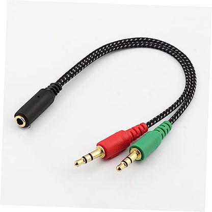 NUOBESTY Female to Dual Male Headset Adapter Cable Audio Splitter for Headphones Microphone Compatible with Laptop and Mobile Devices Durable Stereo Converter