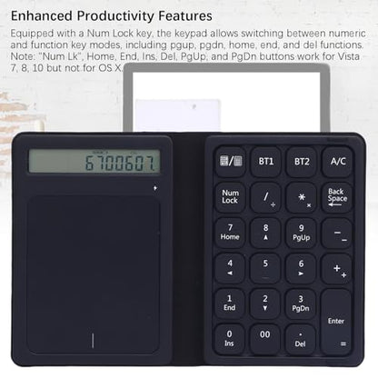 23 Keys Bluetooth Number Pad with Touchpad & Calculator, 3 in 1 Foldable Ultra Thin Wireless Numeric Keypad with PU Leather Case for Tablet Laptop