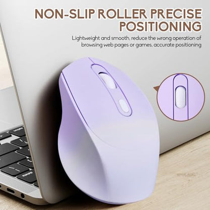 Wireless Gradient Color Bluetooth Mouse,Dual Mode Rechargeable Silent Slim Laptop Mouse,Portable(BT5.2+USB Receiver) Computer Mice,for Laptop,Desktop Computer,ipad Tablet,Phone,Mac (Gradient Purple) - color: Gradient purple