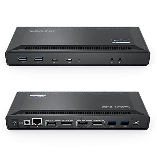 WAVLINK USB C Docking Station Dual 4K@60Hz(2 HDMI+2DP) | 100W PD Charging, Compatible with Thunderbolt 4/3, M1-M5 Mac/Neo, Windows, 10Gbps USB C, LAN, Displaylink Driver Required