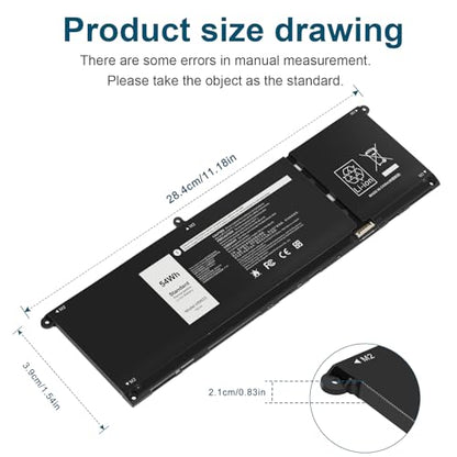 54Wh V6W33 Laptop Battery for Dell Latitude 3320 3330 3420 3520 Vostro 3510 3511 3515 3525 5410 5620 5625 Inspiron 15 3511 3510 3520 3515 5310 5410 5418 5510 5515 5518, JGCCT N9XX1 MGCM5 XDY9K CFD72 - size: 11.18*1.54*0.83inch V6W33