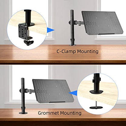 suptek Single Laptop Notebook Desk Mount with Tray for 13-27 inch Computer Screen, Fully Adjustable Laptop Desk Arm for Notebook up to 17’’, Weight up to 15.6 lbs - style: Single laptop mount