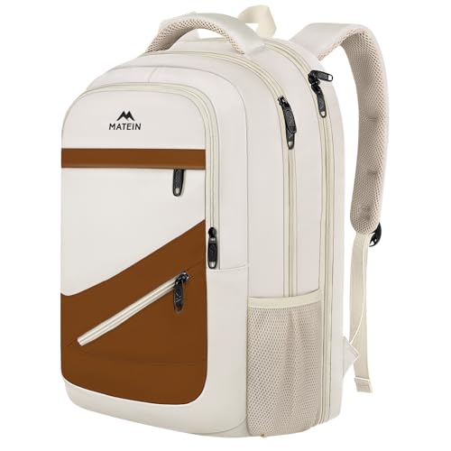 MATEIN Work Backpack for Women 17.3 In Laptop, Water Resistant Business Bag | Computer Backpack Fits 17" Notebook, TSA Approved Travel Back Pack with Multiple Pockets, Spacious Commute Bag, Beige Brown - color: Beige Brown, size: 17 Inch
