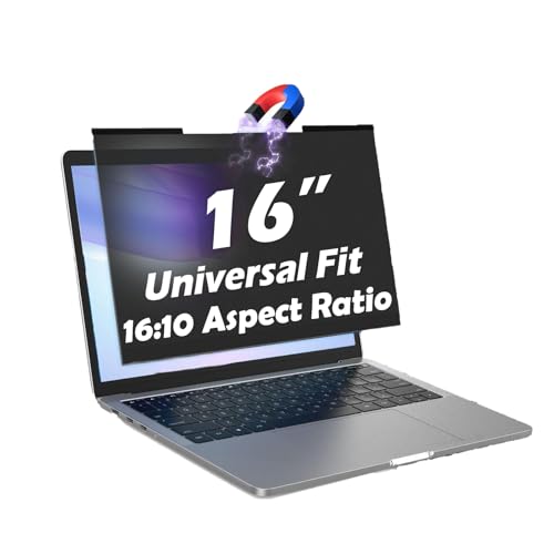 16 Inch Magnetic Laptop Privacy Screen – Removable Privacy Filter, 16:10 Aspect Ratio, Anti-Glare, Blue Light Blocking, UV Protection, Dual-Sided, Universal Screen Protector for HP, Dell, Lenovo, ThinkPad, Acer, Asus (16 inch 16:10) - size: 16 inch 16:10