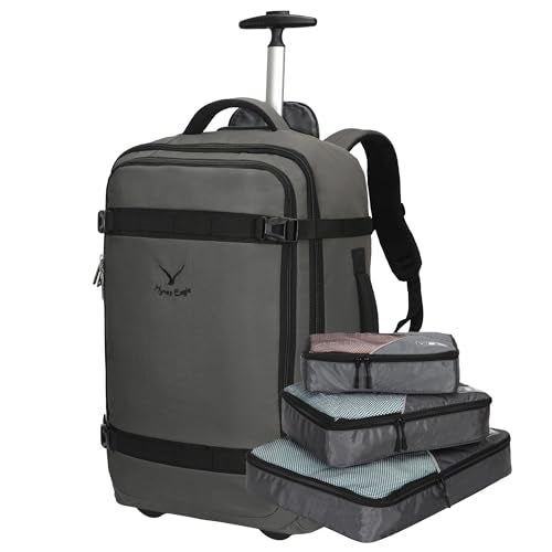 Hynes Eagle Rolling Backpack 42L Backpack with Wheels Airline Approved Carry on Luggage Laptop Travel Suitcase Bag for Women Men Dark Grey with 3PCS Packing Cubes Set Grey - color: Dark Grey