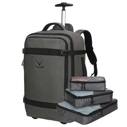 Hynes Eagle Rolling Backpack 42L Backpack with Wheels Airline Approved Carry on Luggage Laptop Travel Suitcase Bag for Women Men Dark Grey with 3PCS Packing Cubes Set Grey - color: Dark Grey