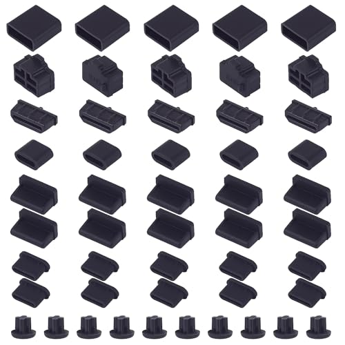 USB Port Cover, 50 Pcs 7 Types Silicone USB C Port Dust Plugs Caps for USB C, USB A, 3.5mm Headphone, HDMI, RJ45 Ethernet Protector