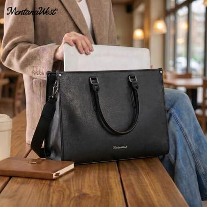 Montana West Laptop Tote Bag for Women 15.6 Inch Computer Bags Business Office Work Briefcase With Adjustable Shoulder Strap - color: A Black