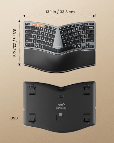 ProtoArc EK04 Mini Compact Wireless Ergonomic Keyboard - Space Gray | Hard Palm Rest, 3-Device Bluetooth/2.4G, Split Design, Rechargeable, Compatible with Windows, Mac OS - color: Space Gray