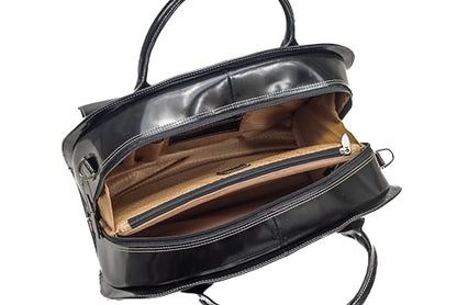McKlein W Series, Glen Ellyn, 15" Leather Detachable -Wheeled Ladies' Laptop/Computer & Tablet Business Briefcase Bag/Women's Rolling Overnight Travel Bag, Removable trolley case - color: Black