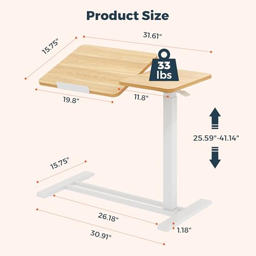 32''Large Pneumatic Overbed Tilting Bedside Table,Desk with Wheels | 31.6" x 15.7" Maple Double Flip Tabletop,Hospital Medical Bedside Table,Overbed Table with Wheels,Small Standing Desk - color: Maple, size: Large