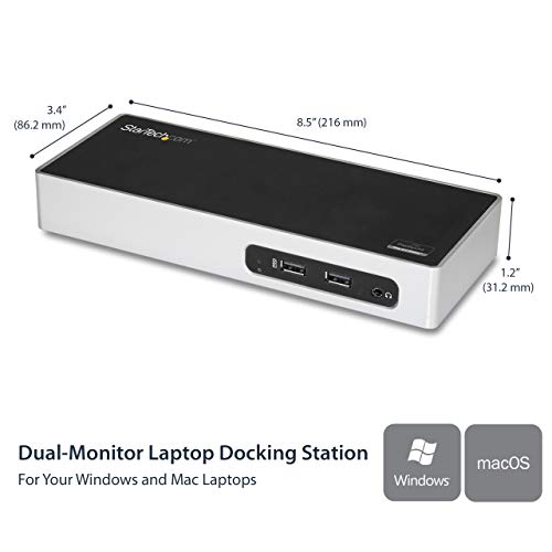 StarTech USB-A Dual Monitor Dock, HDMI & DVI/VGA, 6-Port USB, GbE, Audio | Windows and Mac, Mixed fleets, Six 5Gbps USB-A ports, Two BC 1.2 always-on fast-charge, 1m (3.3ft) host cable - size: Dual Monitor, style: HDMI | DVI/ VGA | 6 x USB 3.1