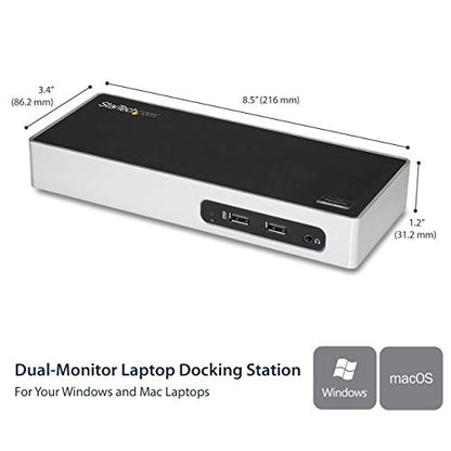 StarTech USB-A Dual Monitor Dock, HDMI & DVI/VGA, 6-Port USB, GbE, Audio | Windows and Mac, Mixed fleets, Six 5Gbps USB-A ports, Two BC 1.2 always-on fast-charge, 1m (3.3ft) host cable - size: Dual Monitor, style: HDMI | DVI/ VGA | 6 x USB 3.1
