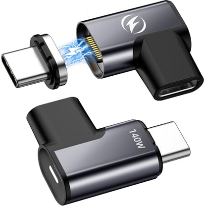 HanCenDa 140W USB C Magnetic Adapter 2Pack, 24Pins USB C 90 Degree Adapter with 20Gbps 8K 60Hz Video for Thundebolt 3 MacBook Pro/Air, Tablet, Laptop, iPhone 15/16 Pro/16 Plus/16 Pro Max - style: Right