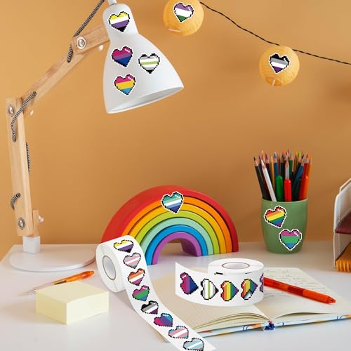 LGBTQ+ Pride Month Sticker - 1000 Pcs LGBTQ Pride Month Heart-Shaped Waterproof Vinyl Reusable Laptop Stickers Coloring Book Scrapbook Water Bottle Page Activity Pad Party Favors Skateboard - style: Rainbow Pixel Heart-Shaped