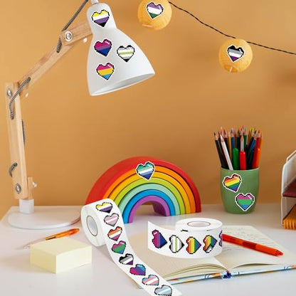 LGBTQ+ Pride Month Sticker - 1000 Pcs LGBTQ Pride Month Heart-Shaped Waterproof Vinyl Reusable Laptop Stickers Coloring Book Scrapbook Water Bottle Page Activity Pad Party Favors Skateboard - style: Rainbow Pixel Heart-Shaped