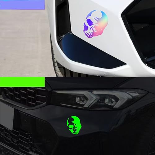 2 Pieces Fluorescent Neon Green Cross & Buddha, Skull Car Decal, Safety Religious Spiritual Stickers for SUV, Windows, Motorcycles, Skateboard Christian Night Visibility Hide Scratches (Skull A) - color: Skull a