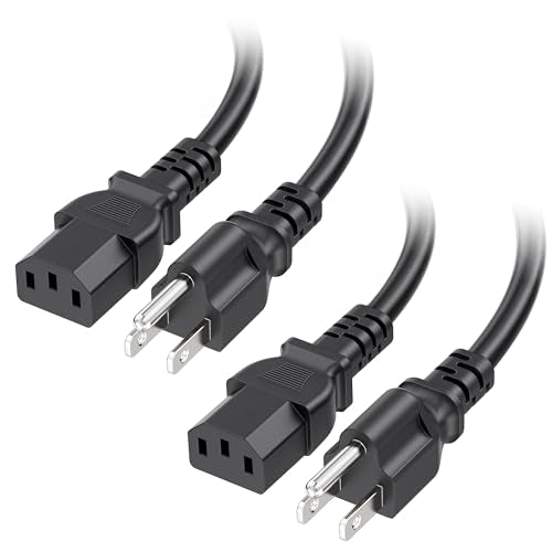 [UL Listed] Cable Matters 2-Pack 16 AWG 3 Prong Computer Power Cord, 3ft | 13A, 1625W, NEMA 5-15P to IEC C13, Black - size: 3 Feet