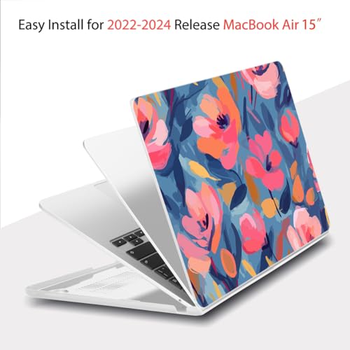 Teryeefi for M5 MacBook Air 15 inch Case M4/M3/M22026 2025 2024 2023 Release A3448 A3241 A3114 A2941, Hard Shell Cover & Keyboard Cover & Screen Protector & OTG Adapter - W-Abstract Pink Flower - color: W-Abstract Pink flower