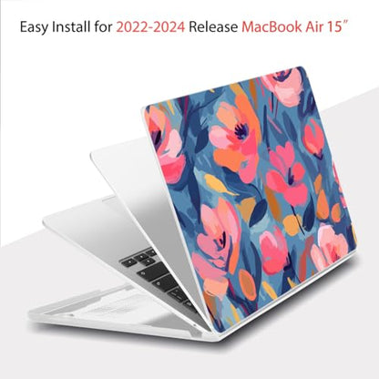 Teryeefi for M5 MacBook Air 15 inch Case M4/M3/M22026 2025 2024 2023 Release A3448 A3241 A3114 A2941, Hard Shell Cover & Keyboard Cover & Screen Protector & OTG Adapter - W-Abstract Pink Flower - color: W-Abstract Pink flower