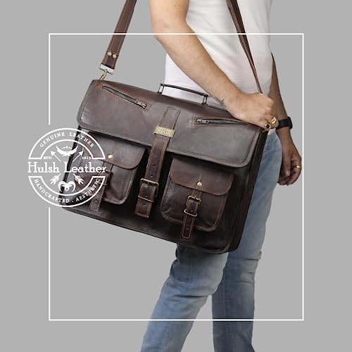 Leather Messenger Bag for Men and Women 18 Inch | Best Laptop Briefcase Satchel Computer Bag with Adjustable Strap - color: Brown