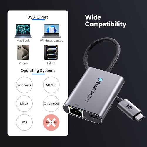 Cable Matters USB C to 5Gb Ethernet Adapter with 140W Charging | 5000Mbps Ethernet to USB C, Compatible with USB4, Thunderbolt 5/4, MacBook, Laptops, and USB-C Devices
