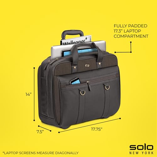Solo New York Rolling Case with Wheels - Roller Laptop Bag for Travel, Wheeled Briefcase for Women & Men- MacDougal, Espresso