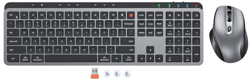 MEETION Wireless Keyboard and Mouse Combo, Rechargeable, Full Size - Gray | Dual Bluetooth and USB connectivity, ergonomic mouse with 4 adjustable DPI, compatible with Windows, Mac, PC, laptop and iPad - color: Full Size Black
