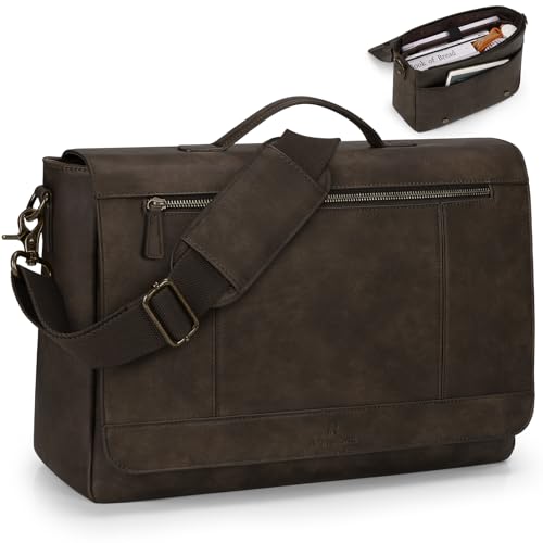 RAINSMORE Leather Messenger Bag for Men 15.6 Inch Laptop Bag Vintage Briefcase Large Computer Bag Satchel Shoulder Bag For College, Work, Business, Office, Wood - color: Wood