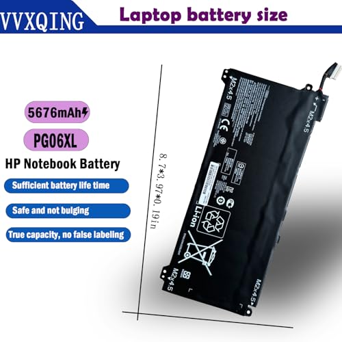 PG06XL 69Wh 5676mAh Battery Replacement for HP OMEN 15T-DH000 15T-DH100 PC Omen 5 Air 15-dh0006TX 15-dh0007TX PRC Series Laptop HSTNN-DB9F L48431-2C1 L48497-005 PGO6XL 11.55V 6-Cell