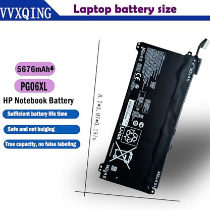 PG06XL 69Wh 5676mAh Battery Replacement for HP OMEN 15T-DH000 15T-DH100 PC Omen 5 Air 15-dh0006TX 15-dh0007TX PRC Series Laptop HSTNN-DB9F L48431-2C1 L48497-005 PGO6XL 11.55V 6-Cell
