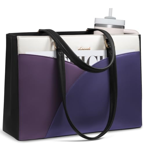 LOVEVOOK Laptop Bag for Women,15.6 Inch Work Teacher Bags Leather Tote Bag Briefcase Waterproof Computer Bag for Women，White and purple - color: White and Purple, size: 15.6 Inch