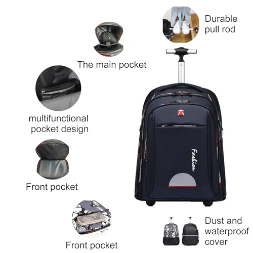 Rolling Backpack for Adults, 22 Inch Backpack with Wheels for Business, College Student and Travel Commuter, Waterproof Wheeled Backpack (blue) - color: Blue