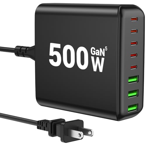 500W USB C Charger Block, 8-Port USB C Charging Station Fast Charging PD 120W PC Laptop Charger Adapter Compatible with MacBook Pro/Air/All iPad,DELL, iPhone 16/15/14/13/Pro Max/Galaxy - color: BLACK