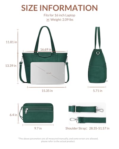 SYTRAH Laptop Bag for Women 15.6 inch Leather Backpack Purse - color: Green