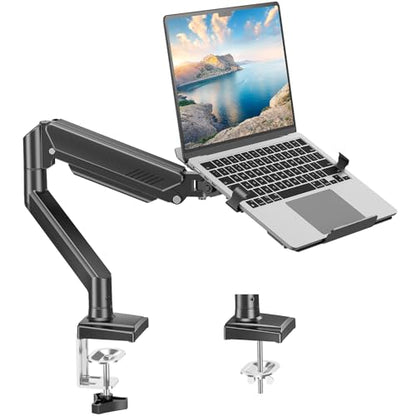 MOUNT PRO Laptop Arm Mount for Desk, 2 in 1 Function Monitor Laptop Stand, Fits Max 17" Notebook and 32" Computer Screen, Aluminum Single Monitor Holder with Adjustable Tray, Holds up to 22lbs - size: Without Pole