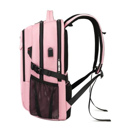 17 Inch Laptop Backpack for Travel Water Resistant College Backpack for Men/Women Laptop Bag with USB Charging Port, Pink - color: Pink