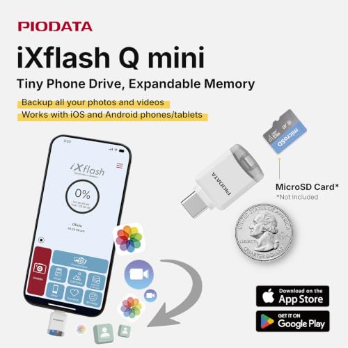 Micro SD Card Reader for iPhone 17/16/15, iPad, Android, Mac, PC, Laptop, USB C Memory Card Reader adapter, Auto Photo Backup, Apple MFi Photo stick Phone Drive iXflash Q mini w/Free App White - color: White