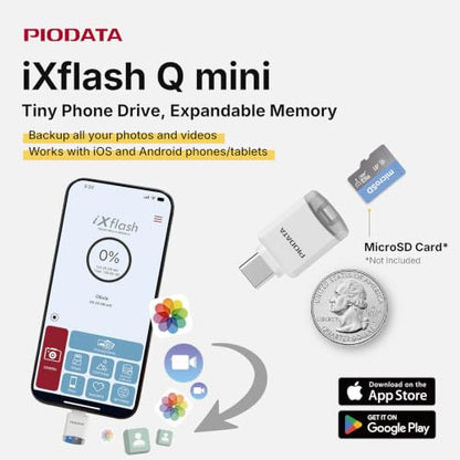 Micro SD Card Reader for iPhone 17/16/15, iPad, Android, Mac, PC, Laptop, USB C Memory Card Reader adapter, Auto Photo Backup, Apple MFi Photo stick Phone Drive iXflash Q mini w/Free App White - color: White
