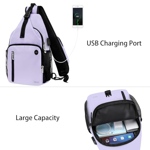 MOSISO Sling Backpack Bag, Crossbody Shoulder Bag Travel Hiking Daypack Chest Bag with Front Square Pocket&USB Charging Port - color: Purple