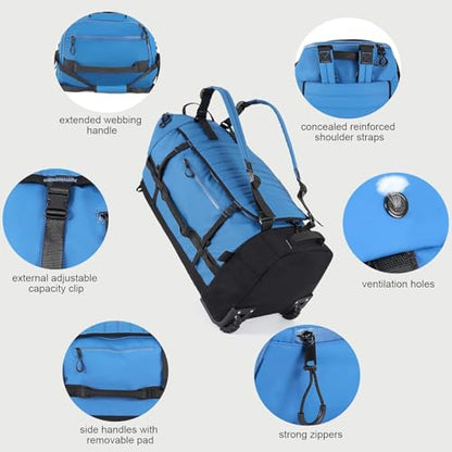 Rolling Duffle Bag with Wheels,86L 30”Carry on Luggage with Wheels,Folding Travel Bag,Duffle Backpack with Separate Shoe Compartment (Blue) - color: Blue