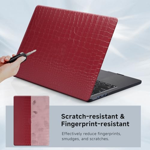 Funut for MacBook Air 13.6 inch Case M5 M4 M3 M2 2022-2024 2025 2026 Release A3449 A3240 A3113 A2681 with Touch ID, Crocodile MacBook Air 13 M5 Leather Hard Shell Case & Keyboard Cover,Red - color: 01Red Wine, size: 2022-2026 MacBook Air 13.6 inch M2 M3 M