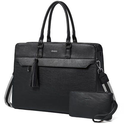 15.6 Inch Laptop Tote Bag with Clutch Purse for Women | Water-Resistant Vegan Leather Computer Briefcase with Satchel Purse,Professional Business Tote,Casual Handbag,Work Office - color: Two-tone Black