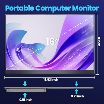 Upperizon Portable Monitor 16 inch 2K QHD 2560X1600 145% sRGB 240 Hz HDR HDMI USB-C Travel Monitor for Laptop MacBook PC Surface PS5 Xbox, External Display with Kickstand & Speakers, VESA Compatible - size: 16 inches