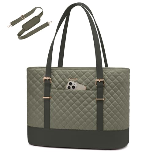 LOVEVOOK Laptop Bag for Women, 15.6 Inch Work Tote Computer Bag With Large Cup Holder, Lightweight Large Laptop Briefcase for Travel, Bussiness, Teacher - color: Green-olive Green, size: 15.6 Inch