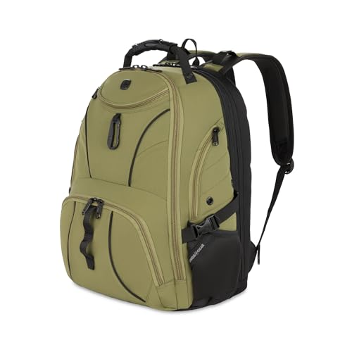 SWISSGEAR 1900 ScanSmart Laptop Backpack, Fits Most 17-Inch Laptops, TSA-Friendly Lay-Flat Design, RFID Protection, and Tablet Pocket, Black, 31L, 18.5-Inch - color: Olive Branch