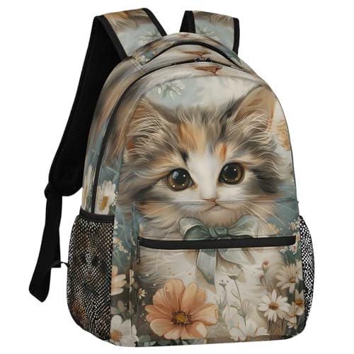 Cat Backpack for Women Men Shoulder Computer Laptop Adults Backpack Flower Sports Hiking Gym Workout Travel Casual Daypack - color: Multicolor 3