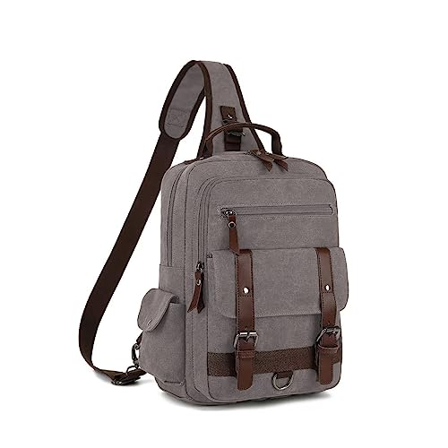 Vintage Messenger Bag, Canvas Backpack for Travel, Men's Shoulder Bag, Dual-use Bag for Hand Carry and Crossbody Carry - color: Grey